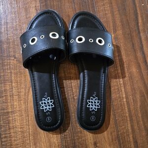 Soda Black Slide Sandals with Silver Accents